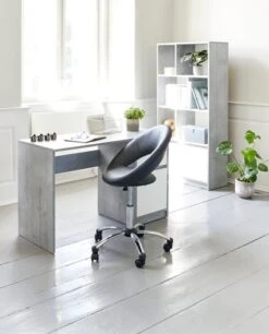 Bibliothèque BILLUND 1 Tiroir Blanc/coloris Béton -Magasin De Meubles 100498