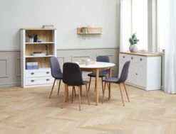 Table MARSTRAND Ø110/110x200 Blanc/naturel -Magasin De Meubles 128726