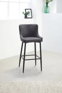Chaise De Bar PEBRINGE Avec Dossier Tissu Gris/noir -Magasin De Meubles 132678