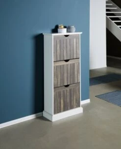 Meuble à Chaussures OLDEKROG 3 Compartiments Blanc/gris -Magasin De Meubles 135237