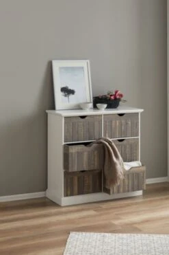 Commode OLDEKROG 6 Tiroirs Blanc/gris -Magasin De Meubles 137791