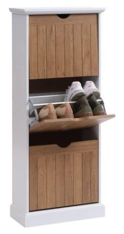 Meuble à Chaussures OLDEKROG 3 Compartiments Blanc/chêne -Magasin De Meubles 162042