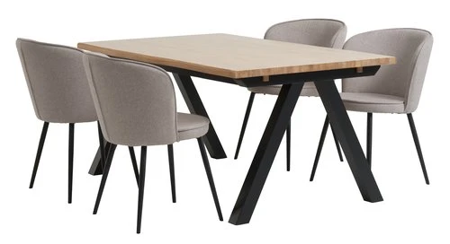 SANDBY L160 Table Chêne Naturel + 4 RISSKOV Chaises Gris C. 1 SANDBY L160 Table Chêne Naturel + 4 RISSKOV Chaises Gris C.