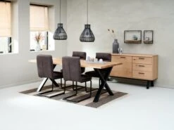 Royal Oak Buffet SANDBY 2 Portes + 3 Tiroirs Chêne Naturel/noir -Magasin De Meubles 165167