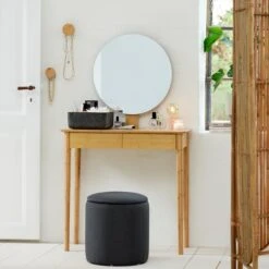 Pouf GISLEV Ø36 A/rangement Tissu Asphalte -Magasin De Meubles 166694