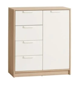 Commode 4 Tiroirs 1 Porte JENSLEV Chêne/blanc