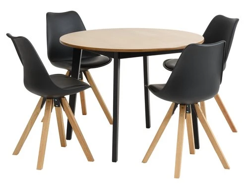 JEGIND Ø105 Table Chêne + 4 BLOKHUS Chaises Noir 1 JEGIND Ø105 Table Chêne + 4 BLOKHUS Chaises Noir