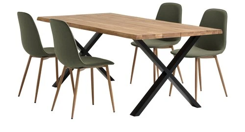 ROSKILDE L200 Table Chêne Naturel + 4 BISTRUP Chaises Olive 1 ROSKILDE L200 Table Chêne Naturel + 4 BISTRUP Chaises Olive