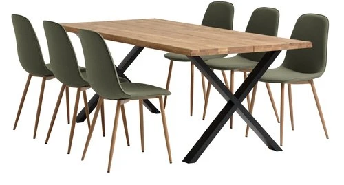 ROSKILDE L200 Table Chêne Naturel + 4 BISTRUP Chaises Olive 2 ROSKILDE L200 Table Chêne Naturel + 4 BISTRUP Chaises Olive – Image 2