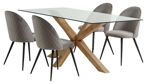 AGERBY L190 Table Chêne + 4 KOKKEDAL Chaises Velours Gris 1 AGERBY L190 Table Chêne + 4 KOKKEDAL Chaises Velours Gris