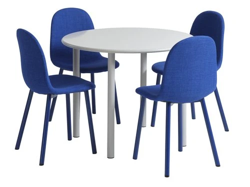 HANSTED Ø100 Table Gris Chaud + 4 EJSTRUP Chaises Bleu 1 HANSTED Ø100 Table Gris Chaud + 4 EJSTRUP Chaises Bleu
