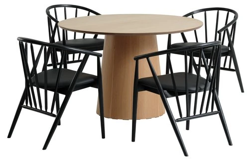 KLIPLEV Ø120 Table Chêne + 4 ARNBORG Chaises Noir 1 KLIPLEV Ø120 Table Chêne + 4 ARNBORG Chaises Noir