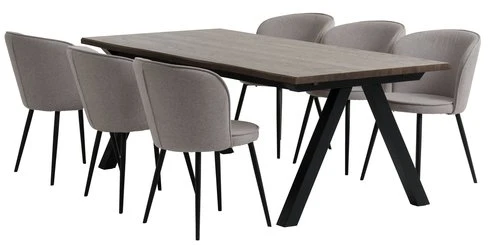 SANDBY L210 Table Chêne Foncé + 4 RISSKOV Chaise Gris Clair 2 SANDBY L210 Table Chêne Foncé + 4 RISSKOV Chaise Gris Clair – Image 2