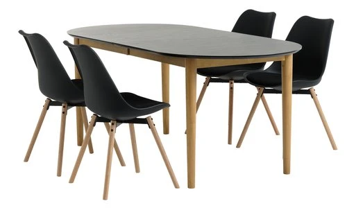 EGENS L190/270 Table Noir + 4 KASTRUP Chaises Noir 1 EGENS L190/270 Table Noir + 4 KASTRUP Chaises Noir