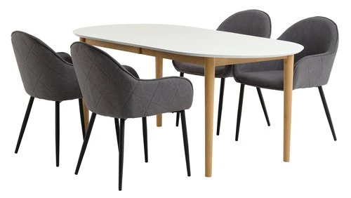 EGENS L190/270 Table Blanc + 4 SABRO Chaises Gris/noir 1 EGENS L190/270 Table Blanc + 4 SABRO Chaises Gris/noir