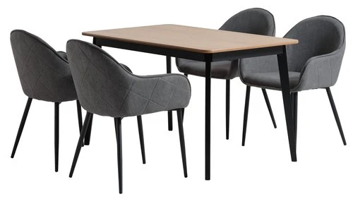 JEGIND L130 Table Chêne/noir + 4 SABRO Chaises Gris/noir 1 JEGIND L130 Table Chêne/noir + 4 SABRO Chaises Gris/noir