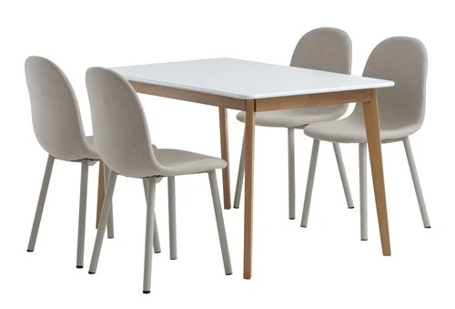 JEGIND L130 Table Blanc + 4 EJSTRUP Chaises Beige 1 JEGIND L130 Table Blanc + 4 EJSTRUP Chaises Beige