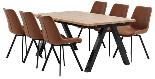 SANDBY L160 Table Chêne Naturel + 4 HYGUM Chaises Cognac 2 SANDBY L160 Table Chêne Naturel + 4 HYGUM Chaises Cognac – Image 2