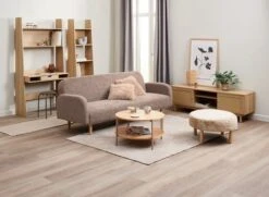 Pouf RAMSDAL Ø70 Beige/coloris Chêne -Magasin De Meubles 214539 2